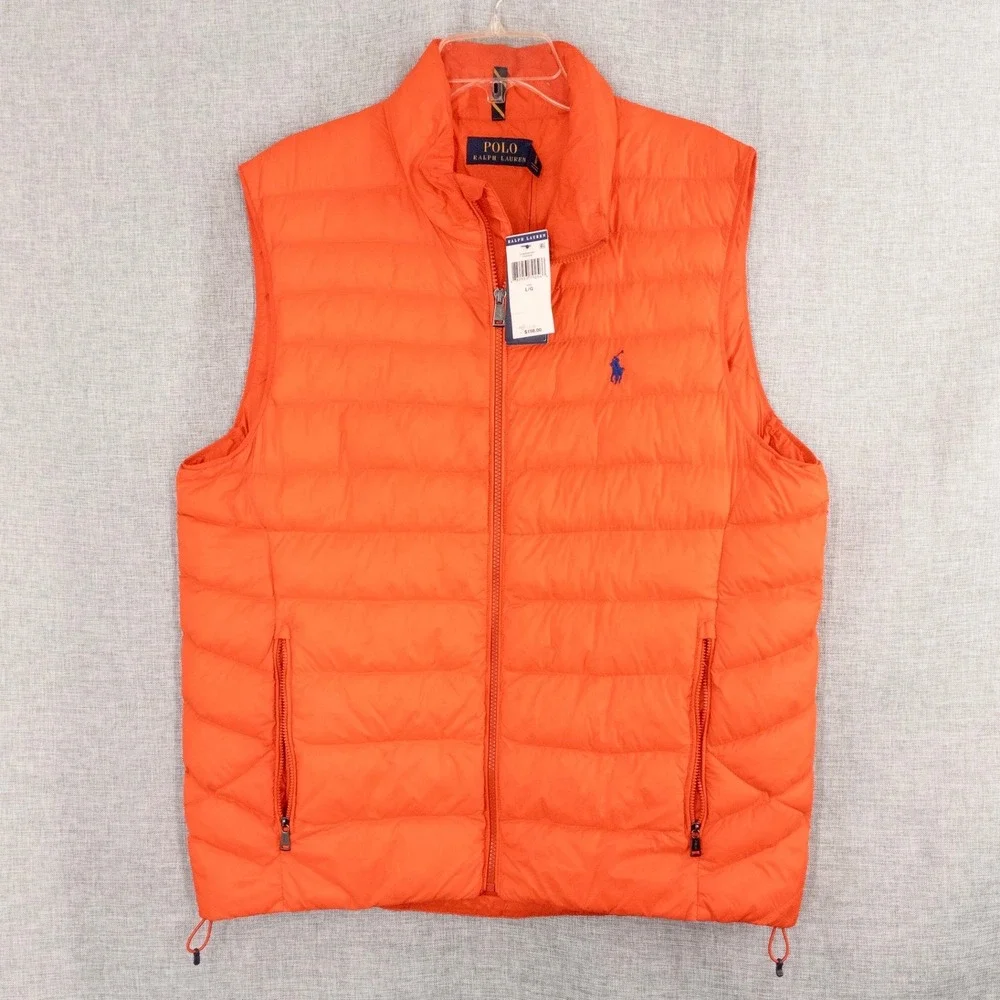 Polo Ralph Lauren Colden Packable Down Puffer Vest Men's Large Orange NWT $198